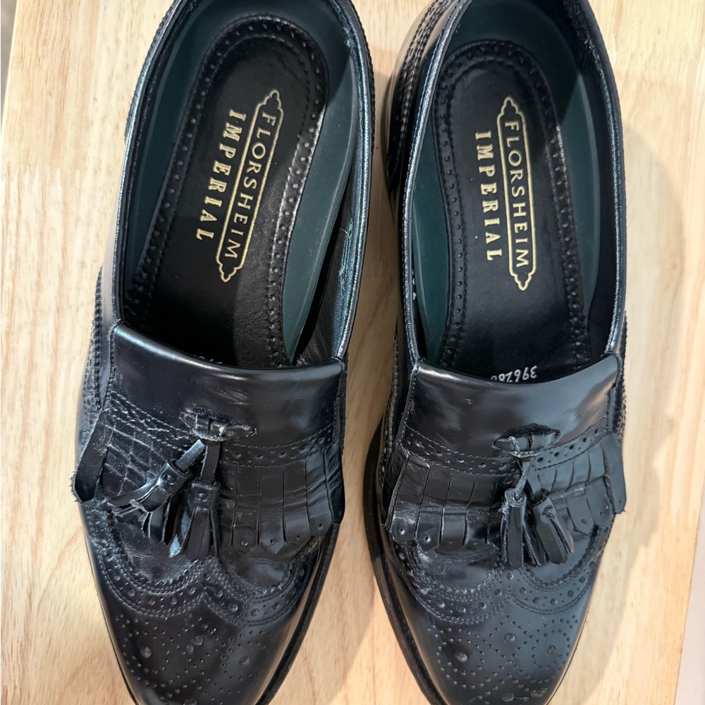 Florsheim Men's Black Leather Wingtip Slip On Loafers